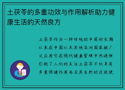 土茯苓的多重功效与作用解析助力健康生活的天然良方